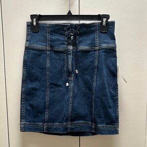 Free People Denim Mini Skirt with Lace-up Front